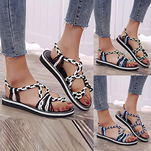 Flat Sandals for Women Braided Strap Beach Shoes,Women's Flat Sandals,Flip Flop,Beach Hiking Sandals (Blue -1, US:5.5)