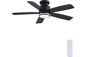 Wiviniya Ceiling Fans with Lights and Remote Control, 46 inch Low Profile Flush Mount Ceiling Fan, 3 CCT LED Dimmable Lights 