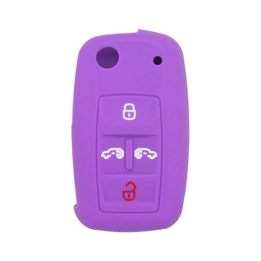 BROVACS Silicone Cover Protector Case Holder Skin Jacket Compatible with VOLKSWAGEN Multivan Sharan Caravelle Transporter Caddy SEAT Alhambra 4 Button Flip Remote Key Fob CV9808 Purple