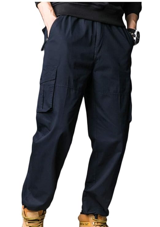 Buy Belie Men Elastic Waist Military Pants Loose Cotton Work Cargo