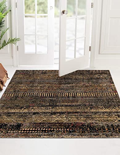 Unique Loom Saturn Collection Area Rug - Relay (Square 5' 3" x 5' 3", Blue/ Bei…