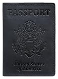 US Passport Holder Cover Travel Wallet Case - Genuine Leather ID Organizer - Card Slots - for Men Women (Black Vintage)