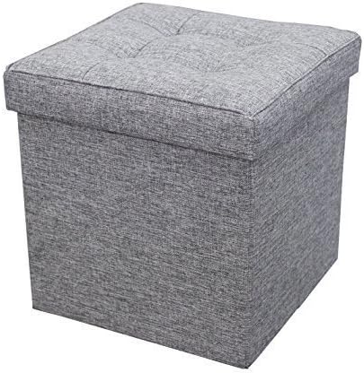 Ottoman with Storage Square Padded Seat/Foot Rest, Foldable 15" x 15" (Grey)