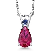 Gem Stone King 14K White Gold Red Created Ruby and Blue Created Sapphire Pendant Necklace for Women | 1.05 Cttw | Gemstone July Birthstone | Pear Shape 7X5MM | With 18 Inch Chain