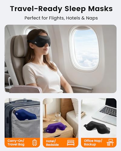 3 Pack Sleep Masks for Side Sleepers, True Blackout 3D Eye Mask for Sleeping, Zero Eye Pressure, Lash-Friendly, Adjustable Soft Eye Cover for Women Men, Travel Night Blindfold