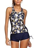 MAXMODA Women's Racerback Printed Tankini With Boyshort Two Piece Swimsuit