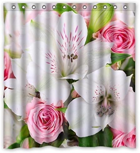 RELAX White Lily Ponk Rose Blossom Waterproof Shower Curtain 66(w) x 72(h) by Unknown