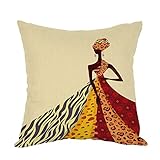 Moslion African Girl Pillow,Home Decor Throw Pillow Cover African Women Posing with Colorful Dress Cotton Linen Cushion for Couch/Sofa/Bedroom/Livingroom/Kitchen/Car 18 x 18 inch Square Pillow case