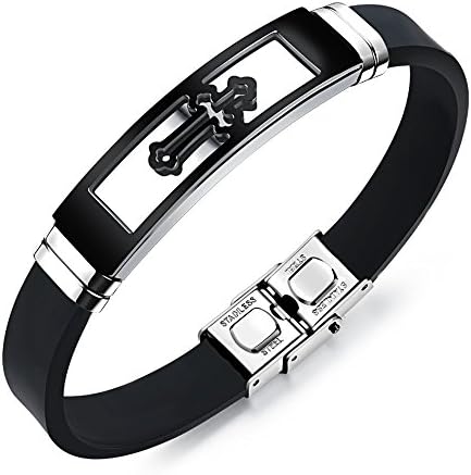 Glede Black / White / Gold 3 Colors Cross Bracelet Youth Personality Silicone Bangle (Black)