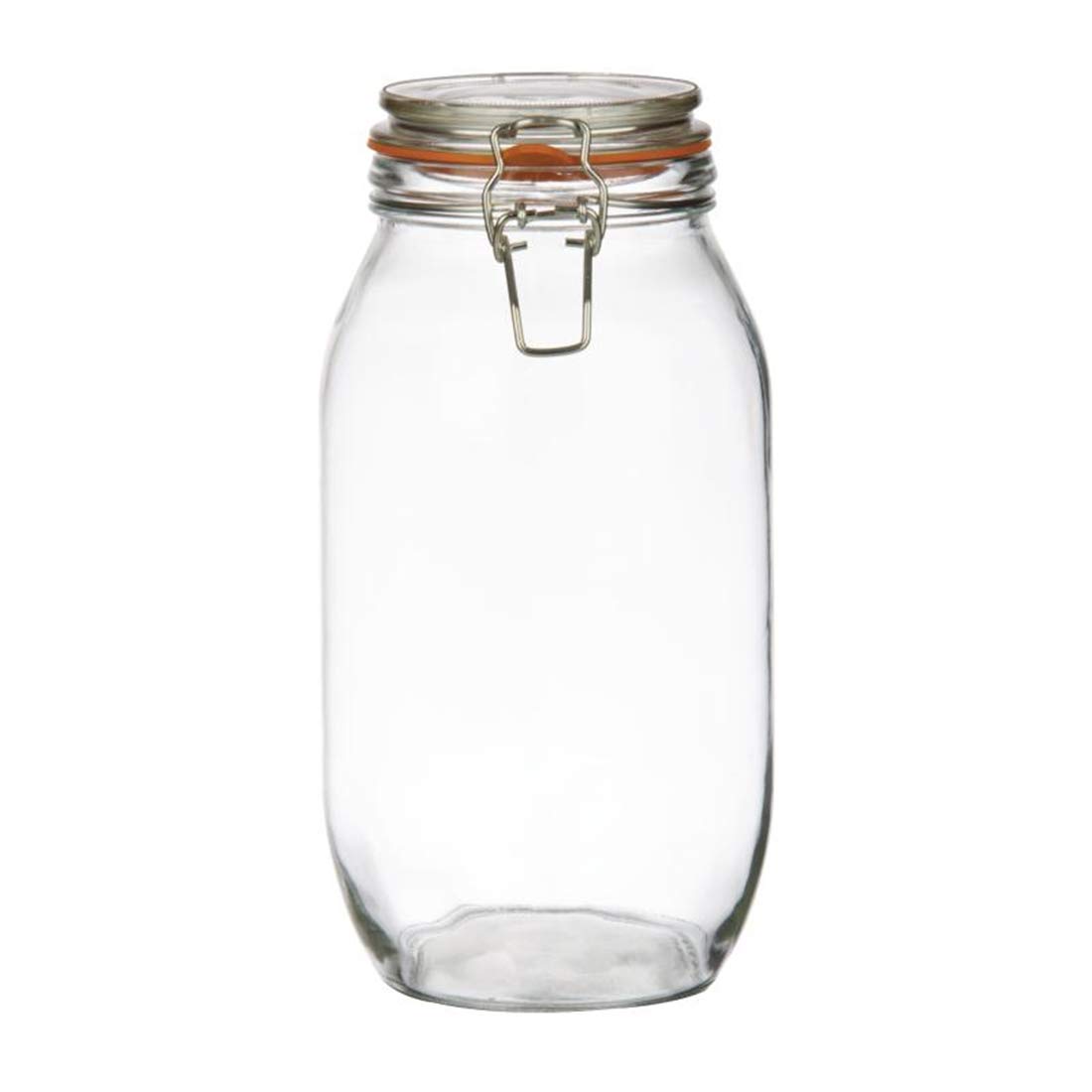 Vogue Clip Top Round Glass Preserve Jar 2 Litre, Clear, Capacity: 2000 ml, Large Clip Top Jar, Airtight Rubber Ring Seal, Suitable for Wet & Dry Ingredients, P494