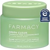 Farmacy Sensitive Skin Makeup Remover Cleansing Balm - Green Clean Waterproof Makeup Remover Balm + Oil Cleanser for Face - Melts Make Up + SPF - Hydrates + Softens Skin - Fragrance Free (100ml)