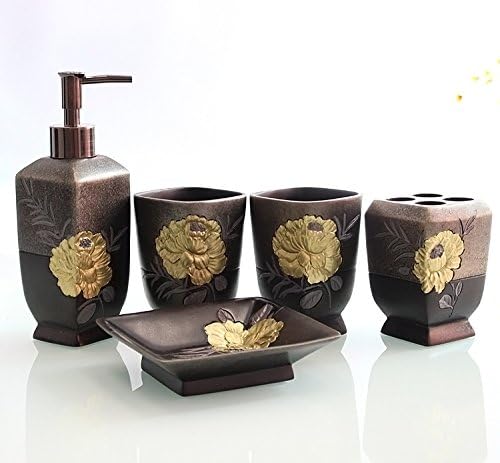 Eovsea Resin Accessory 5pcs Bath Bathroom Set Luxury Accessories Dish Holder Soap