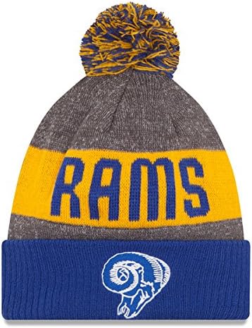 New Era Knit Los Angeles Rams Biggest Fan Redux Sport Knit Winter Stocking Beanie Pom Hat Cap NFL