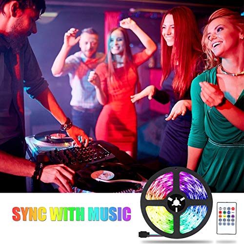 AveyLum Music LED Strip Light 10M DearmColor Flexible Tape Lights 5050 SMD RGB 300 LEDs Waterproof IP65 Rope Light with 20 Keys Musical Wireless Controller and 12V Power Adapter for Home Kitchen Party