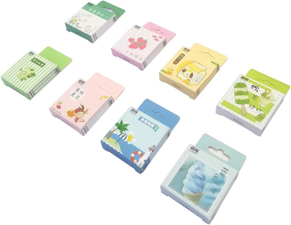 Paper Sticker Set (8 Box, 400 Pieces) Bottle Tin Drink Sweet Fruit Popsicle Ice Cream Leisure Beach Cartoon Animal Balloon Marine Life Stationery Stickers Scrapbook Diary Album Art Craft DIY Label