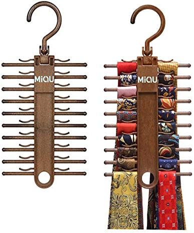 MIQU 2-Pack Brown Tie Rack,Organizer, Hanger, Holder,Non-Slip Tie,up to 20 Tie,Multi-Use Space-Saving Plastic Organize