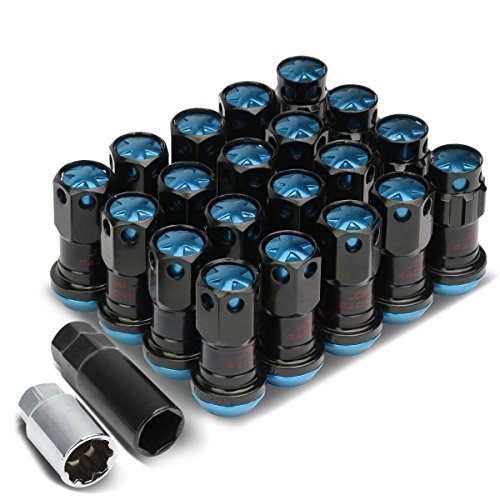 DNA Motoring LN-ZTL-9016-15-LB Aluminum Alloy Wheel Lug Nuts + Lock Nut + Key (Light Blue Accents/Black Body)