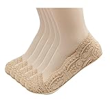 Oureamod Women No Show Lace Hidden Boat Socks Beige 5 Pack