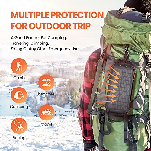PD 18W QC 3.0 Solar Power Bank, 16000mAh Qi Portable Solar Charger, Fast Charging External Battery Compatible with iPhone, iPad, GPS, etc. IP65 Flashlight for Outdoor Camping (16000mAh)