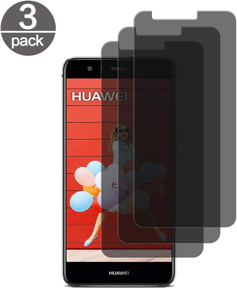 3X Huawei P10 Lite Screen Protector, Anti-Spy Bulletproof Glass for Huawei P10 Lite Tempered Glass Screen Protector 9H Hardness, Anti-Scratching, Shockproof, Anti-Oil - Black