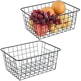 JUNCHU CHERRY Wire Kitchen Storage Basket 2 Packs,Perfect Pantry Organization Accessories Basket,Laundry,Countertop Organization,Suitable for Kitchen,Bathroom,Bedroom,Tabletop,Stackable,Black