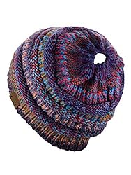 C.C BeanieTail Soft Stretch Cable Knit Messy High