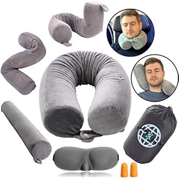 Travel Pillow - Twist, Memory Foam Travel Pillow - Head, Chin, Neck Support Flight Pillow - Best for Long Travels on Airplane, Car, Bus or Home - Complete Set with Sleep Mask, Earplugs and Storage Bag