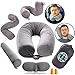 Twist Memory Foam Travel Pillow - Comfortable & Adjustable Neck Pillow for Traveling with Soft Washable Velvet Cover, Eye Mask & Earplugs - Long Flight Essentials | for 360° Neck Support, Chin, Lumbar