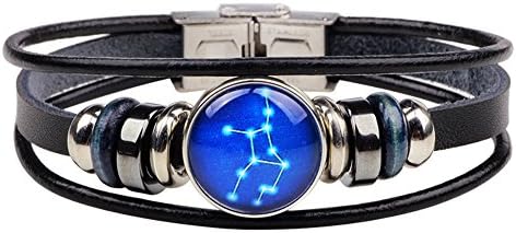 Yel and Elf Zodiac Constellation Astrology Horoscop Bracelet Multilayer Charm Leather Wristband Bangle 8 Inch