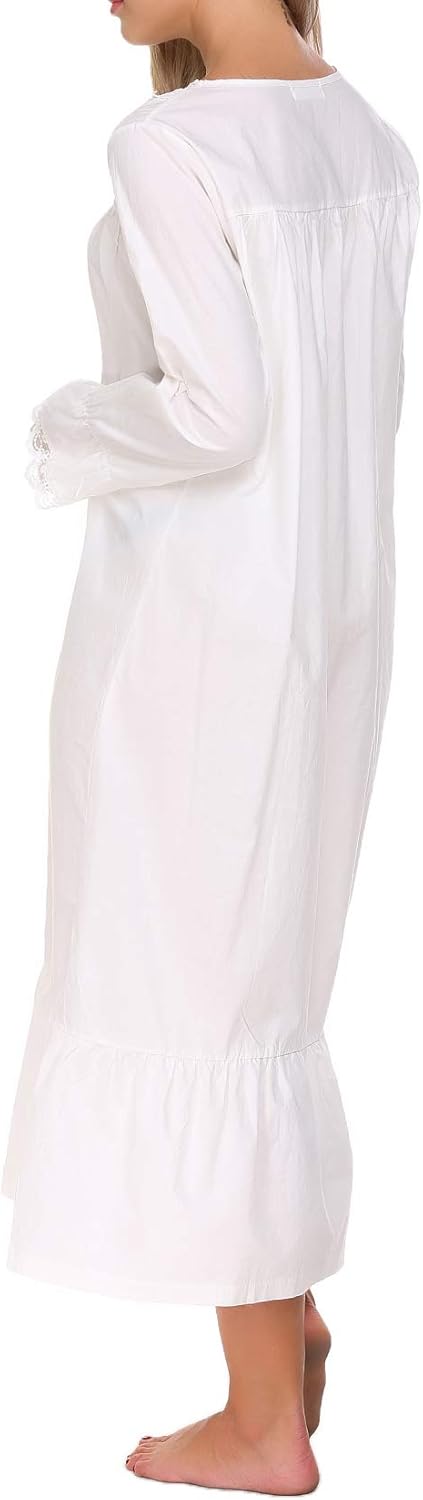 Ekouaer Sleepwear Victorian Nightgown Cotton Sleepshirt Long Sleeve Pajama Dress Vintage Loungewear for Women at  Women’s Clothing store
