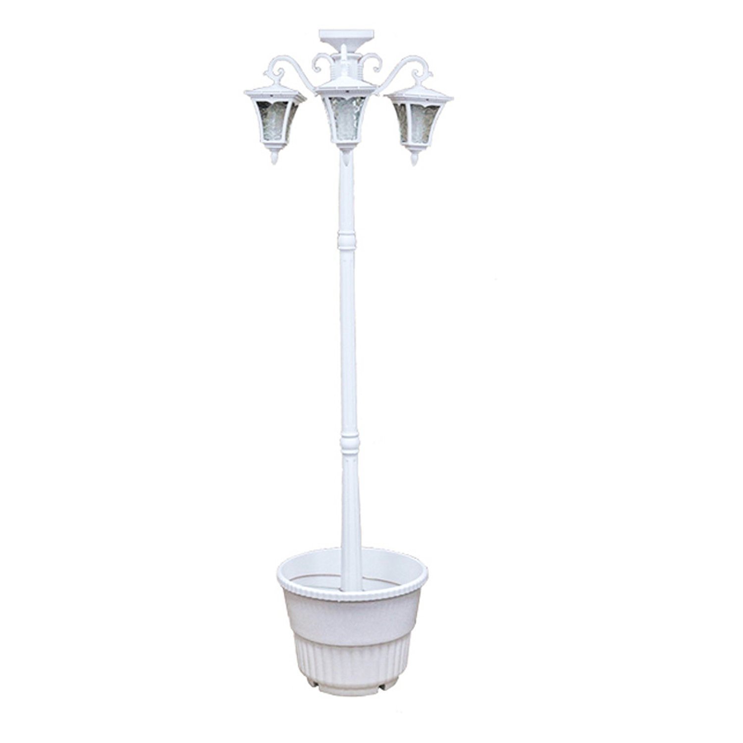Sun-Ray 312011 Vittoria 3-Head Solar LED Lamp Post and Planter, Dual Amber/White Light Switch, 7ft, White, Batteries Included