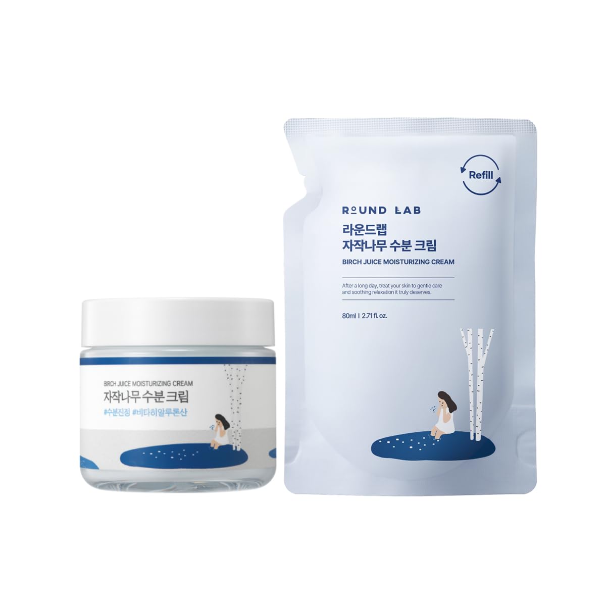 ROUND LAB Birch Juice Moisturizing Cream Refill Set, 80ml + 80ml Refill | 48-Hour Deep Hydration Korean Moisturizer with Vita Hyaluronic Acid | Long-Lasting Moisturizing Care for Sensitive Skin Image ROUND LAB Birch Juice Moisturizing Cream Refill Set, 80ml + 80ml Refill | 48-Hour Deep Hydration Korean Moisturizer with Vita Hyaluronic Acid | Long-Lasting Moisturizing Care for Sensitive Skin Image