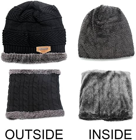 Holoway Winter Knit Hat Scarf Set, Warm Thick Knit Skull Cap For Men/Women