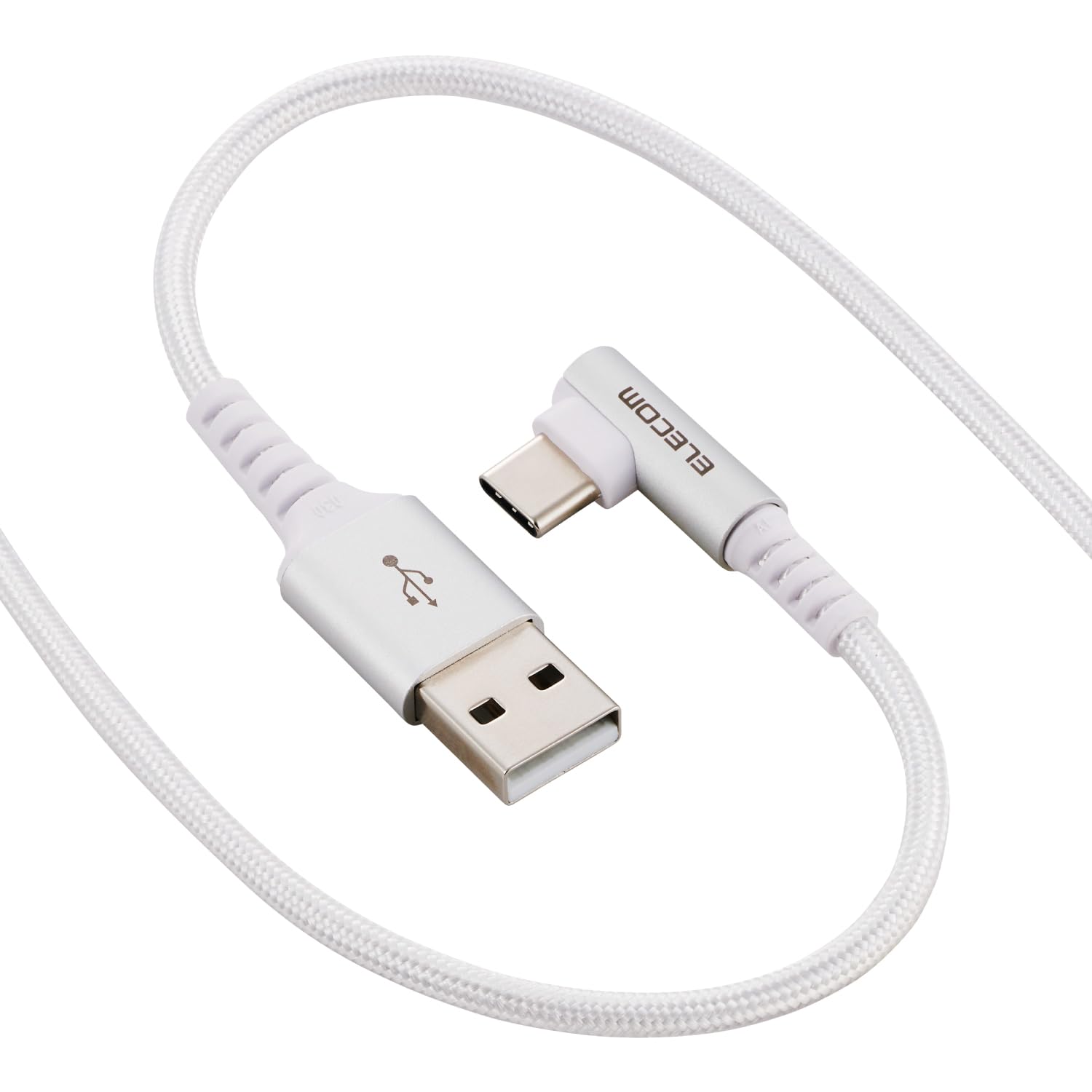 エレコム USB Type-C ケーブル 2m L字 15W ナイロンメッシュ USB-IF認証 ホワイトの商品画像
