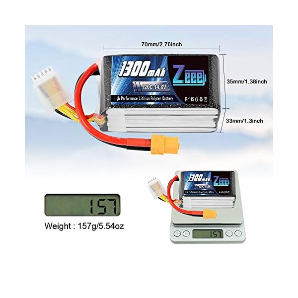 Zeee 4S Lipo Akku 14,8V 120C 1300mAh RC Lipo Batterie mit XT60 Stecker für FPV Racing Drones Rennrad Quadcopters… – Bild 7