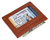 DEEZOMO RFID Blocking Genuine Leather Slim Super Thin Card Holder With ID Card Window - Brown