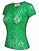 TAM WARE Womens Elegant Short Sleeve Sheer Floral Lace Blouse TWCWD131-GREEN Flash-US L