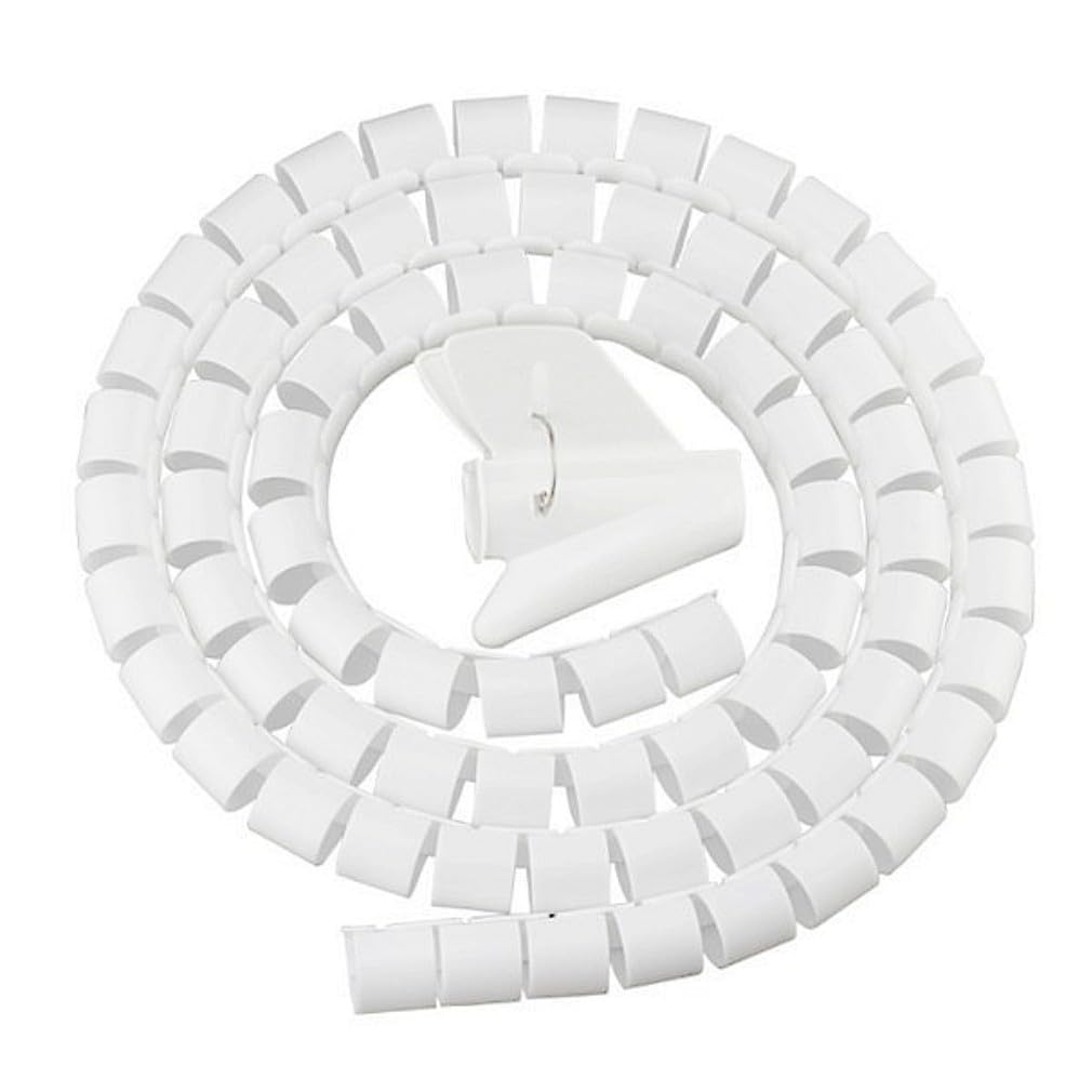 JZK 1.5m White Cable Organizer, 2.5cm ID, Flexible Spiral Wrap for PC, TV, Stereo Cables