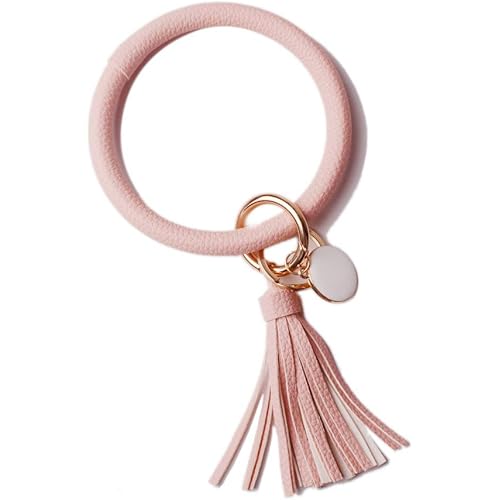Lantintop Wristlet Keychain Bracelet Bangle Keyring Leather Round Tassel Keychain for Women Girl