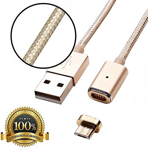 AZbuddy Micro USB Magnetic Quick Charger Cable for Fast Phone Charging, for Samsung Galaxy, HTC, LG, Android phones and Tablets - Upgraded Cord with Stronger Magnet and Better Connector (Gold)