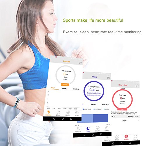 Fitness tracker 0.96 inch OLED touchscreen Smartband Heart Rate Blood Oxygen Pressure Monitor Pedometer watch Smart bracelet WristBand with weather forecast function For IOS Android Phone (G15-Blue)