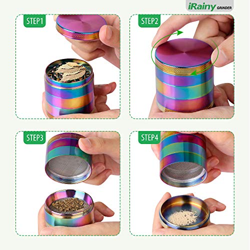 iRainy [5 Piece] Spice Herb Grinder with Pollen Catcher, 2.1 Inch, Metal Black (Dazzy Multicolor) - Thumbnail 4