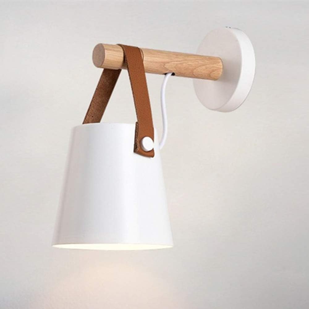 Chrasy Wall Light Sconce Modern Wooden Leather Decorative Led Wall Lamps E27 Base Lighting Fixture for Living Room Bedroom Bedside Study Porch Aisle Corridor (White)