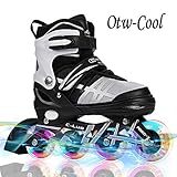 Otw-Cool Adjustable Inline Skates for Kids and Adults, Outdoor Blades Roller Skates with Full Light Up LED Wheels, Safe and Durable Inline Roller Skates for Girls and Boys, Men and Women