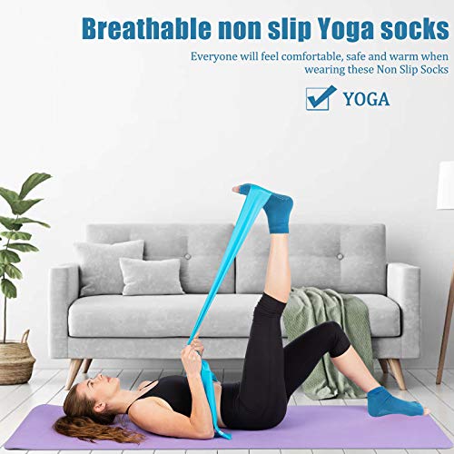 Echolife 4 Pairs Yoga Socks with Grips Non-Slip Toeless Low Cut Pilates Ballet Barre Socks Non-Skid Sticky Grip Sock for Girls Womens (Solid Half Toe)