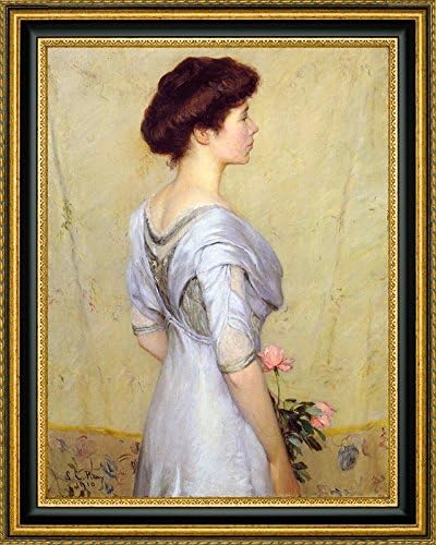 The Pink Rose by Lilla Cabot Perry - 12" x 15" Framed Giclee Canvas Art Print - Ready to Hang