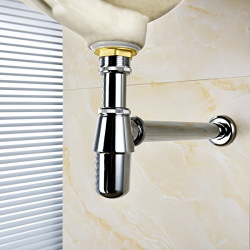 Ciencia Brass Bottle Trap Vessel Sink P Trap Chrome Wall Mounted Bathroom Sink Pipe Basin Bottle Waste Trap for Bathroom, WT03