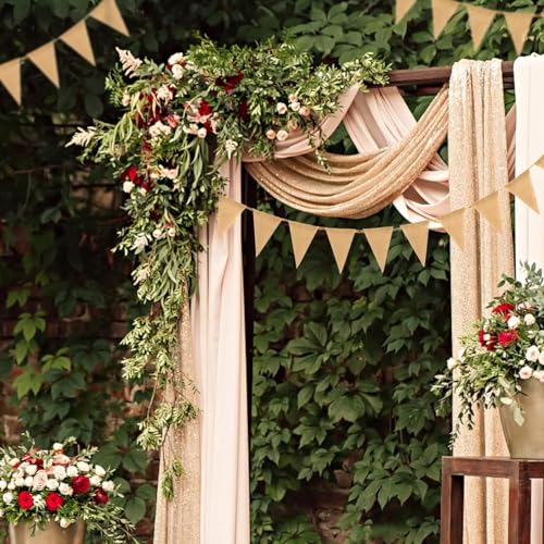 Dahi Jute Bunting, 15 Metres/48 Pieces Triangle Flags, Jute Bunting, Vintage Banner, Indoor and Outdoor Decoration – Brown