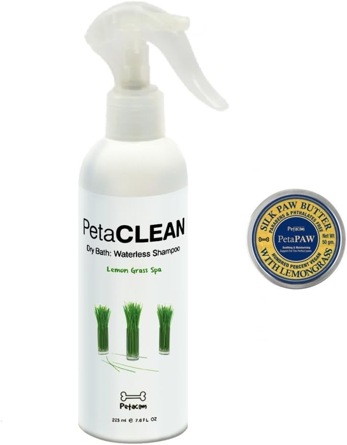 PETACOM Lemongrass Anti-Tick Anti Fungal Dry Bath Cleanser and Paw Cream for Dogs, 225ml