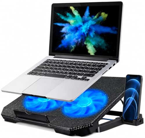Base Suporte para Notebook até 17" com Cooler Duplo Ultra Silencioso, LED Azul, 8 Níveis de Altura, USB Extra – Refrigeração Potente e Conforto Ergonômico